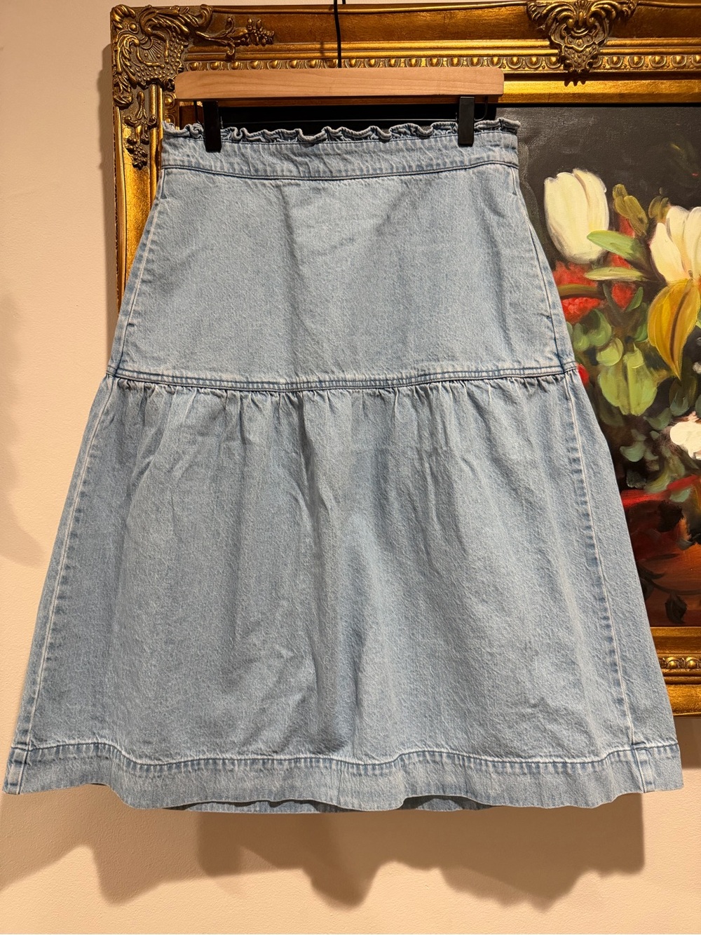 Madewell Light Blue Tiered Denim A-Line Skirt